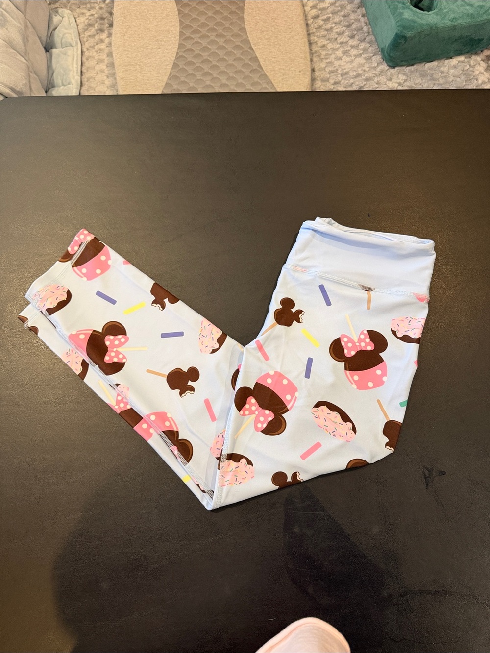 Light Blue Leggings with Pink & Brown Ice Cream Character Print